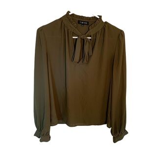 Timing High Ruffle Neck Blouse Olive Green